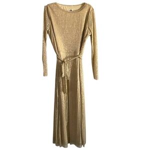 Anne Klein Women’s Sparkly Gold Long Sleeve Maxi Dress Plus Size 16